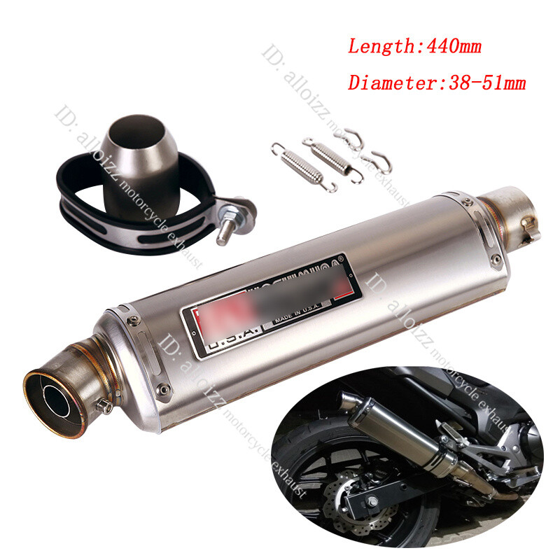 440mm Motorcycle Universal Exhaust Pipe 51mm Muffler Tip With DB Killer Silencer