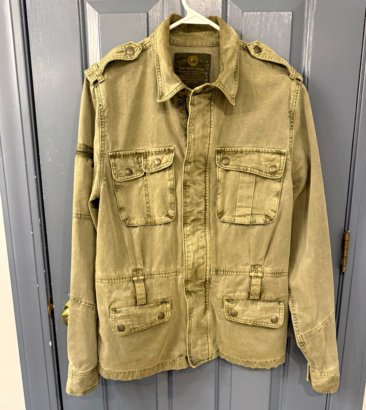 Lucky Brand Clothing Men\'s Military Field Jacket Green M Full Zip Button Pockets Lucky Brand Clothing Men\'s Military Field Jacket Green M Full Zip Button Pockets