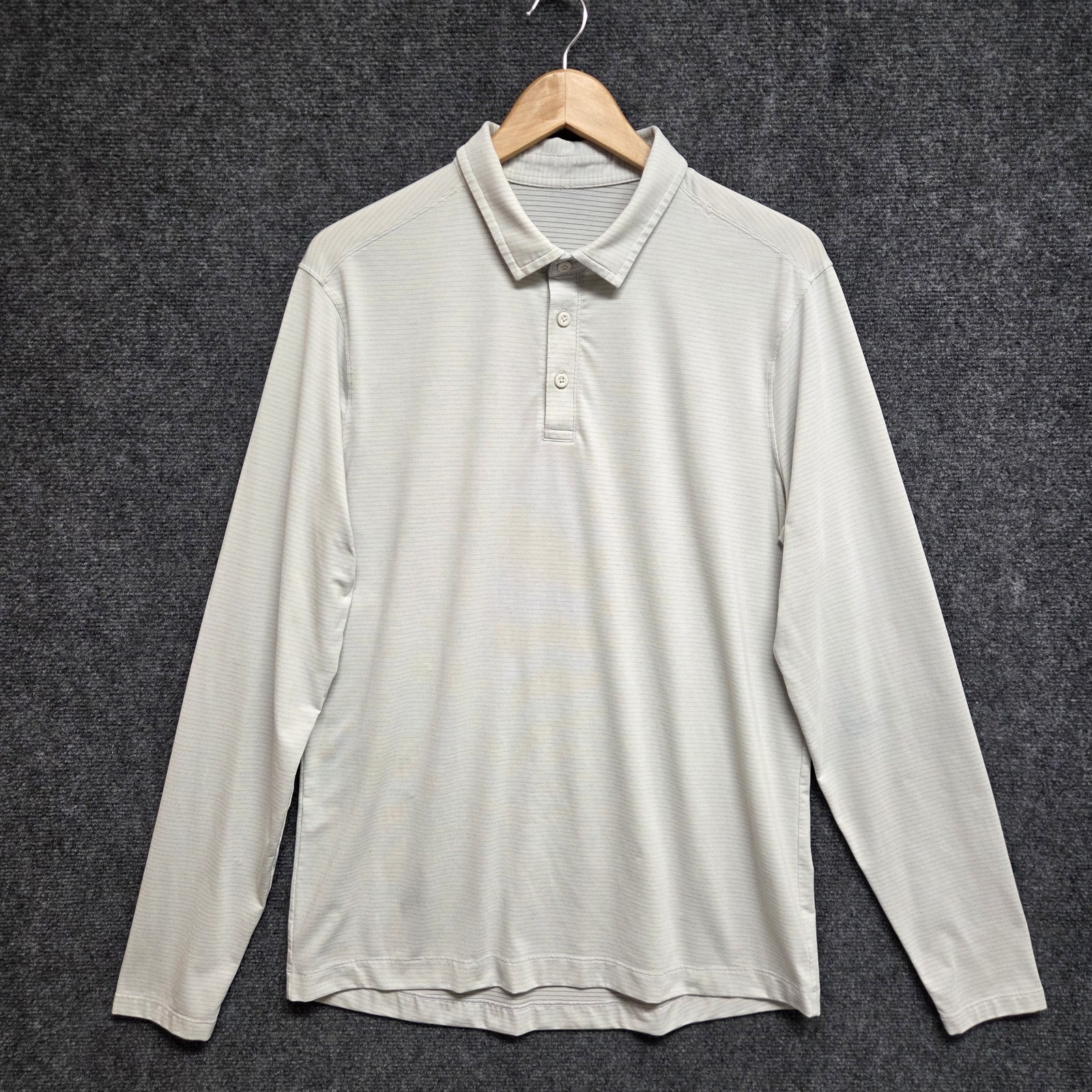 Lululemon Evolution Shirt Mens Large Gray Long Sleeve Striped Polo Casual Lululemon Evolution Shirt Mens Large Gray Long Sleeve Striped Polo Casual