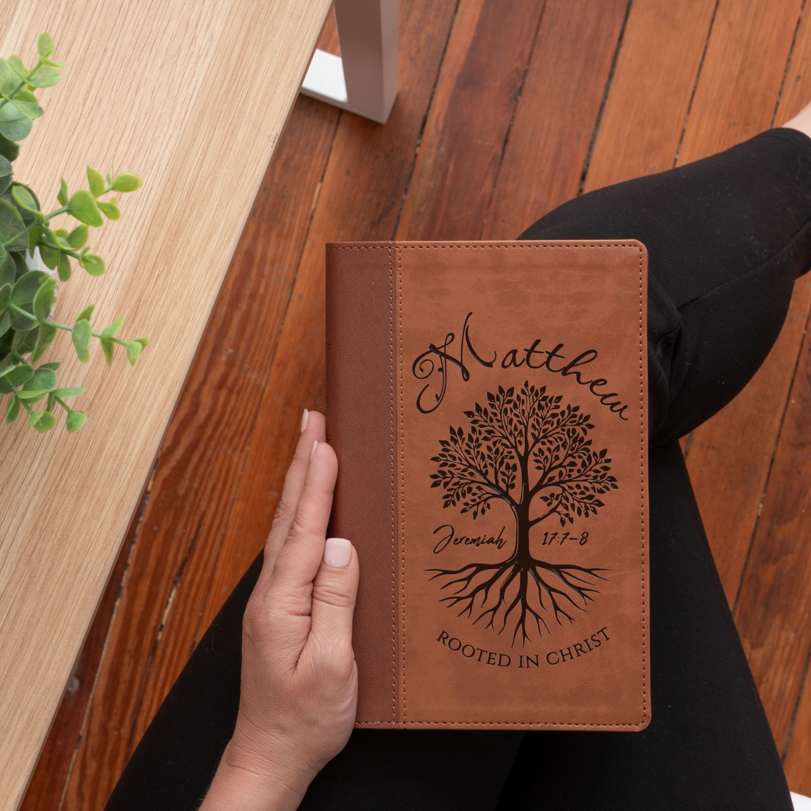 Personalized NIV Large Print Bible, Rooted in Christ Design, Name Engraved