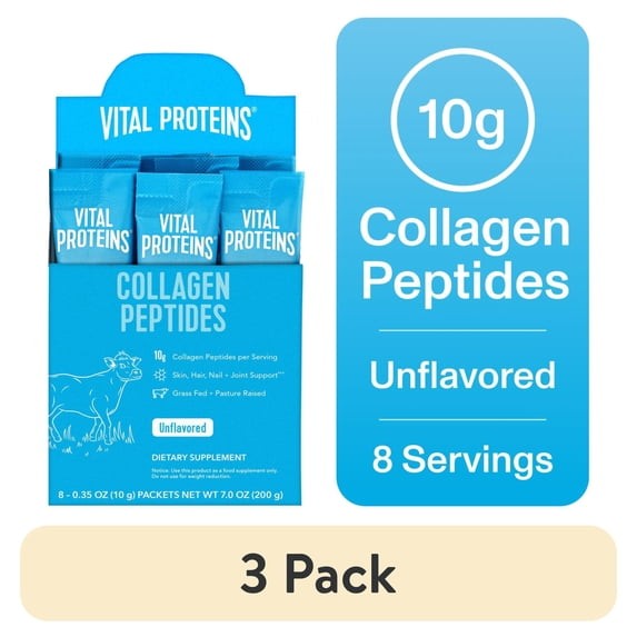 (3 Pack) Vital Proteins Unflavored Collagen Peptides Stick Packs (8ct/Box)