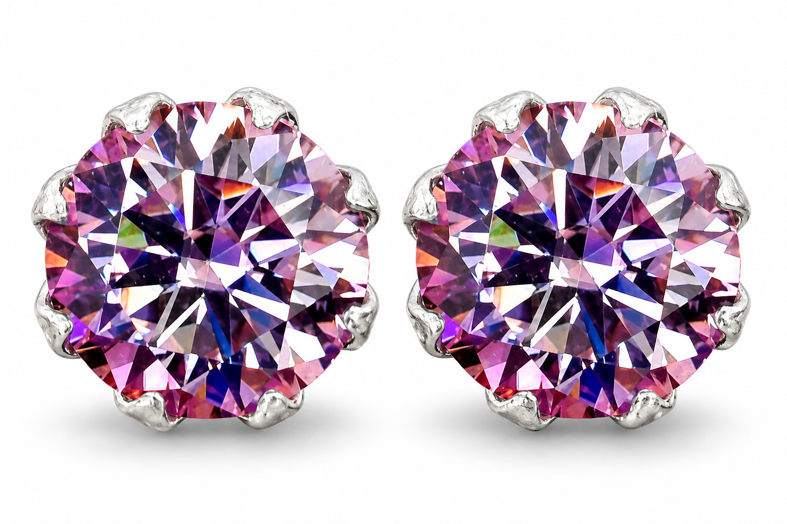 RARE 12 Ct Certified Pink Diamond Solitaire Studs, Great Sparkle-FREE Studs