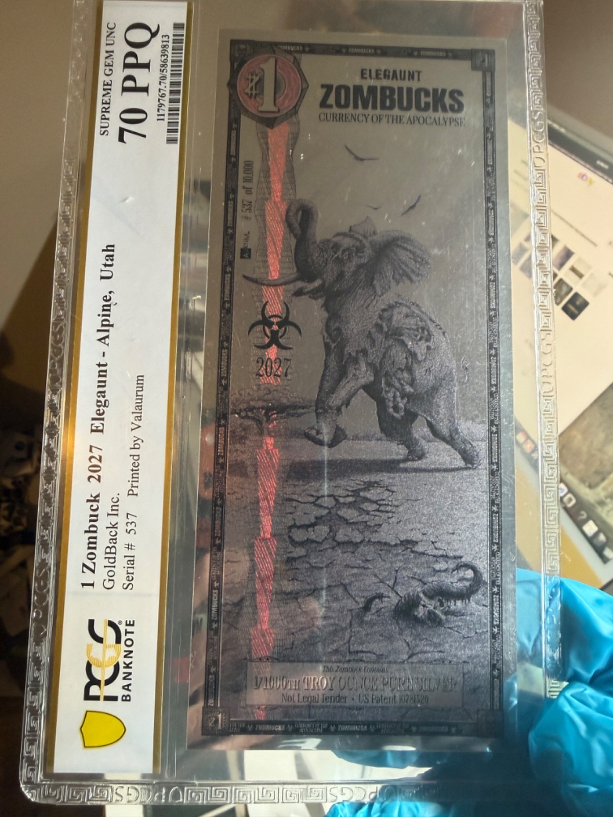 PCGS ZomBucks 70 GEM UNC .999 PURE SilverBack 1/1000 Troy oz. ELEGAUNT 2027