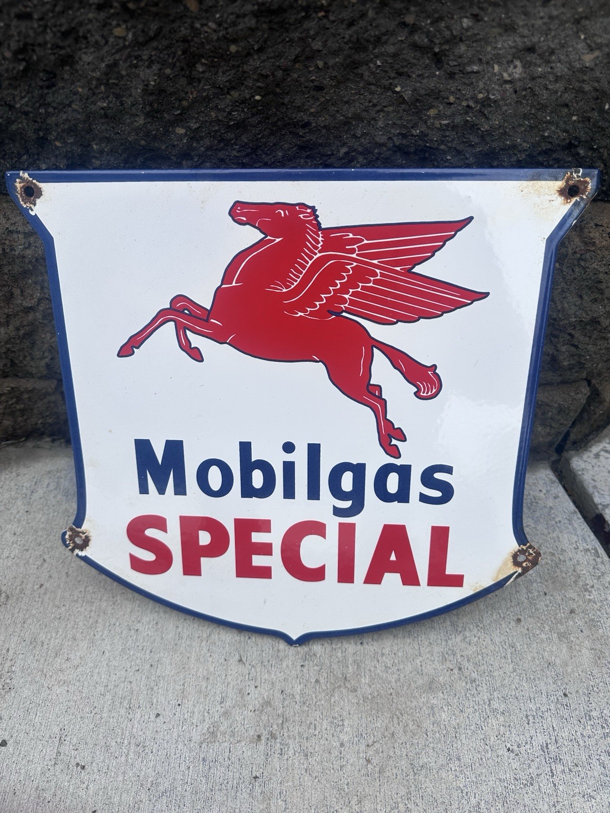 Vintage Mobil Special Sign - Porcelain Pegasus Gasoline Pegasus Gas Pump Sign