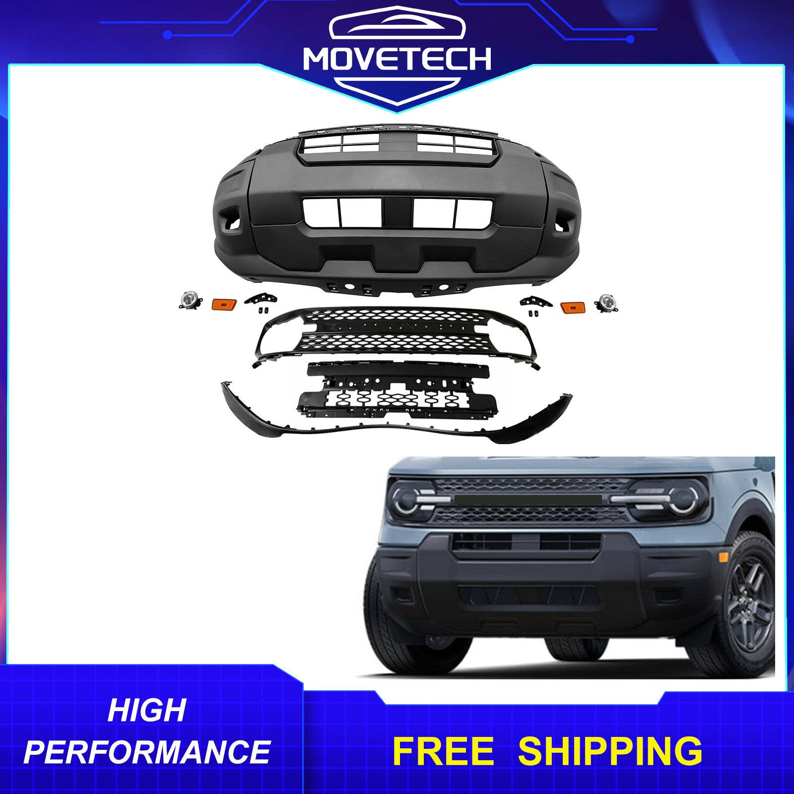 Complete Front Lower Bumper Cover W/ Grille Kit For 2025 2026 Ford Bronco Sport