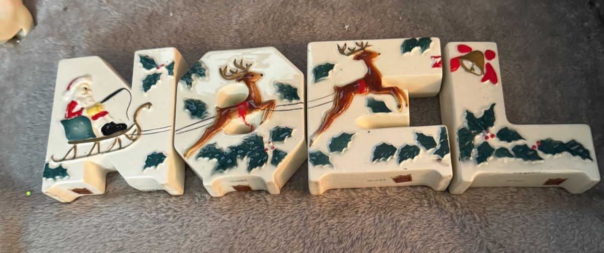 Vintage Lipper Mann Set of NOEL Santa Sleigh & Reindeer 1950's Vintage Lipper Mann Set of NOEL Santa Sleigh & Reindeer 1950's