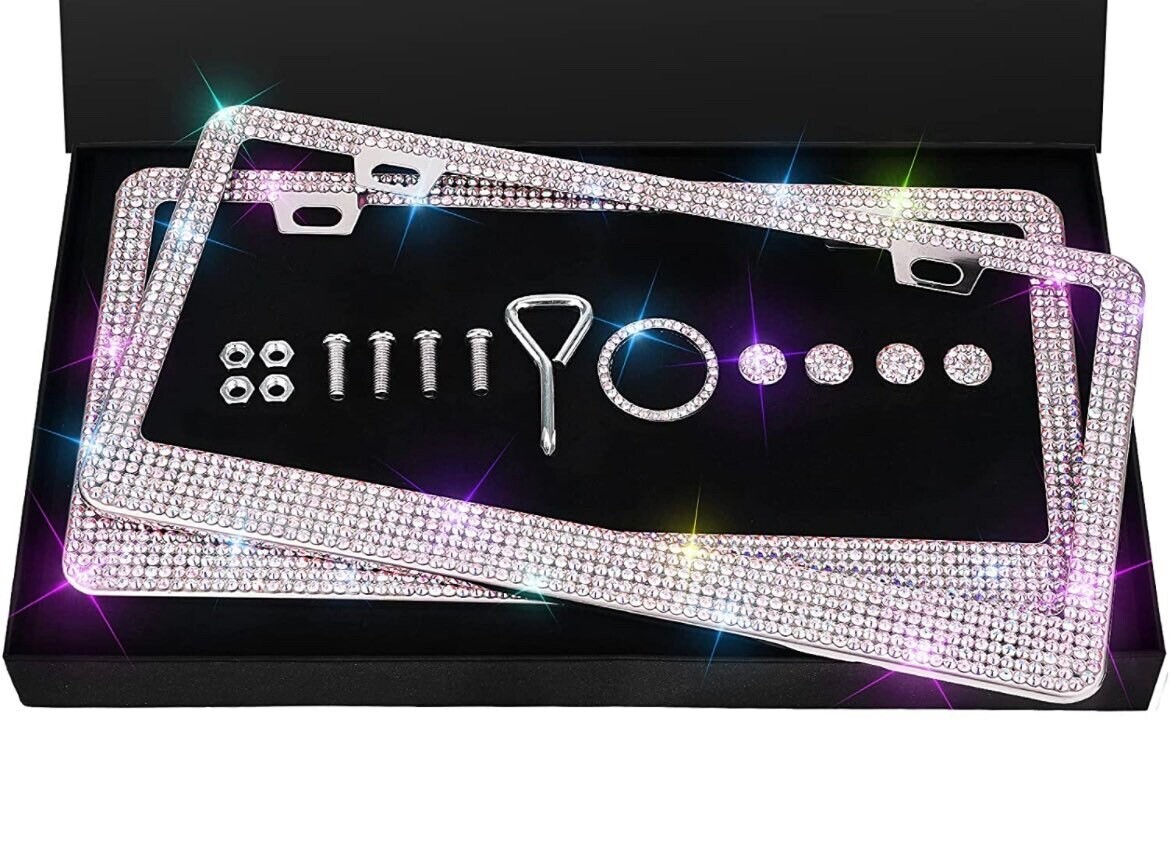 2 AB Colorful Aurora Bling Metal License Plate Frame Made with Swarovski Crystal 2 AB Colorful Aurora Bling Metal License Plate Frame Made with Swarovski Crystal
