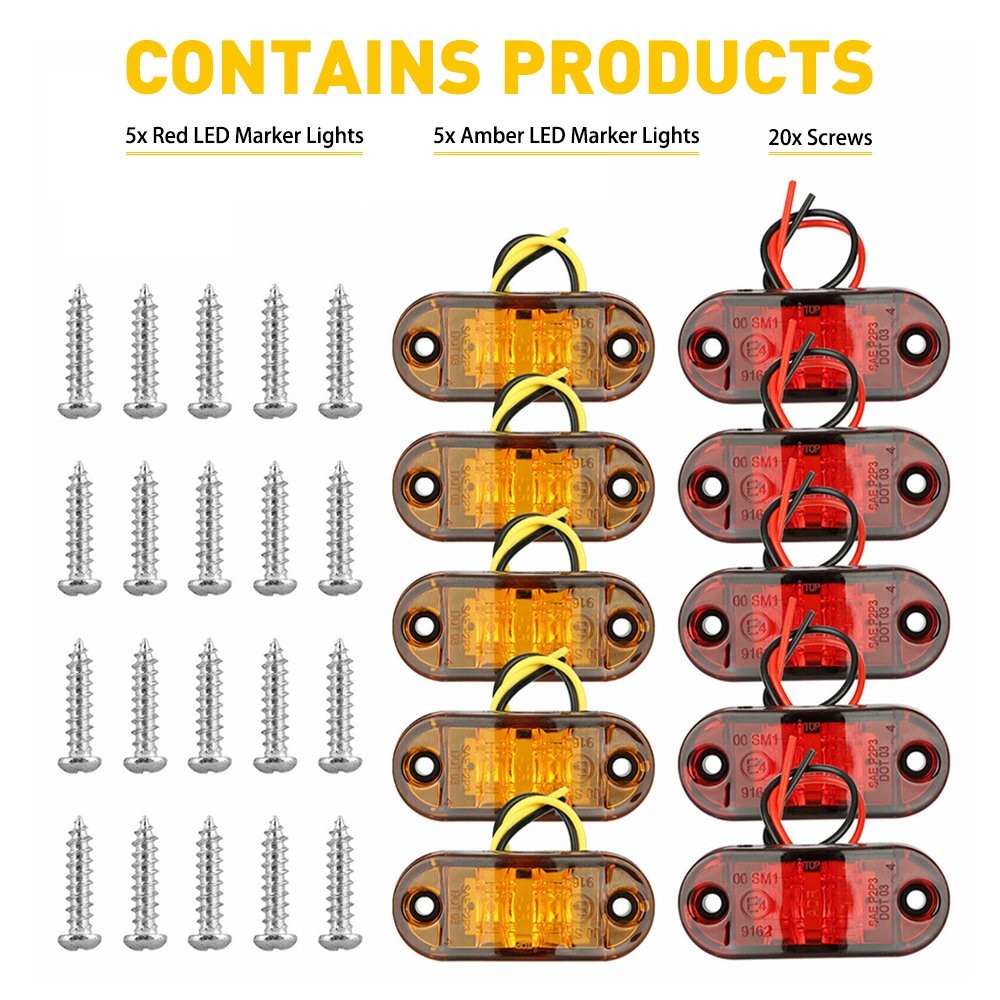 10/20Pcs Amber Oval LED Side Clearance Marker Lights 2.5\
