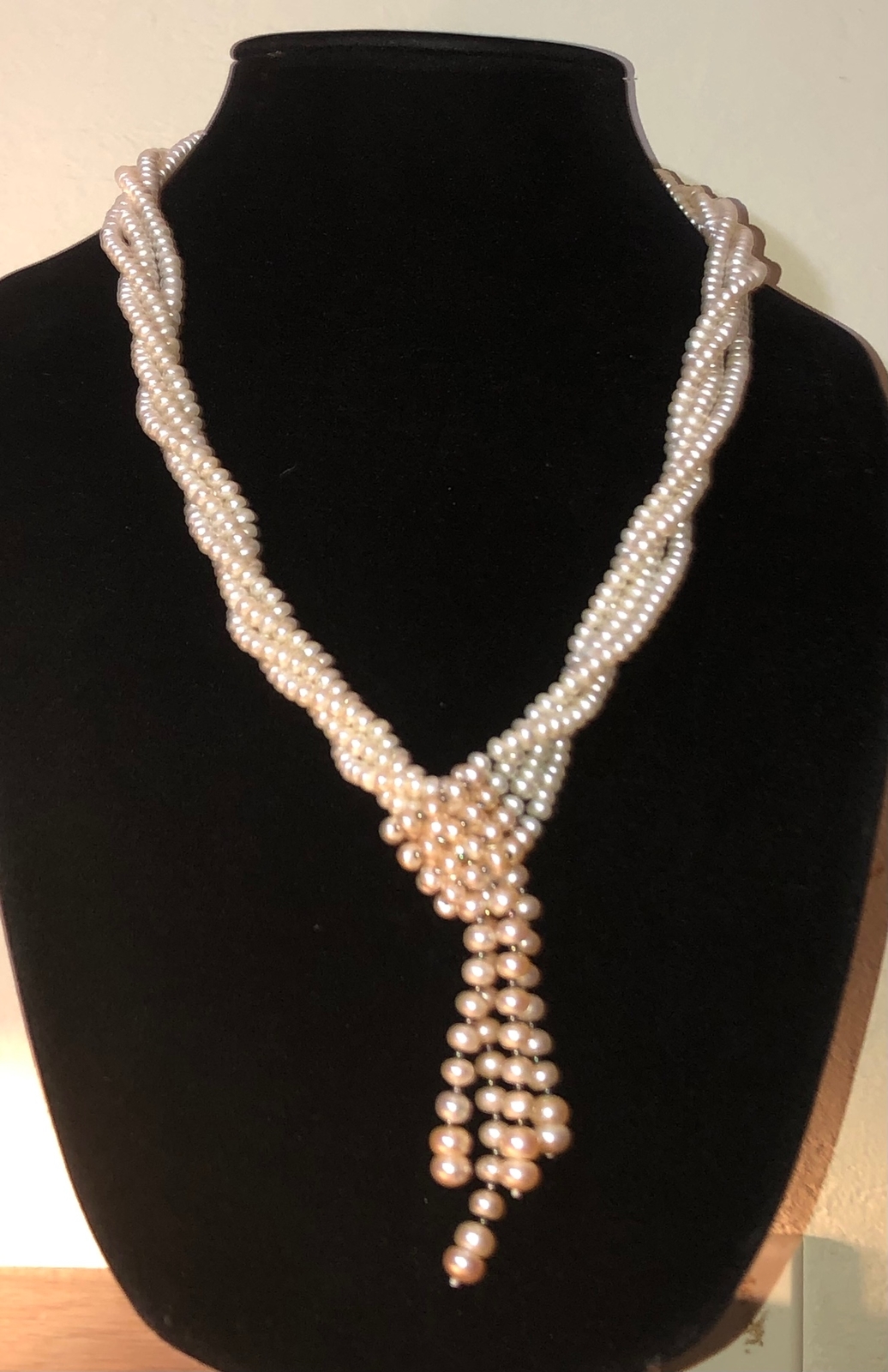 Freshwater Pearl Necklace White Pink Champagne Silver Tassel Handmade New Vtg