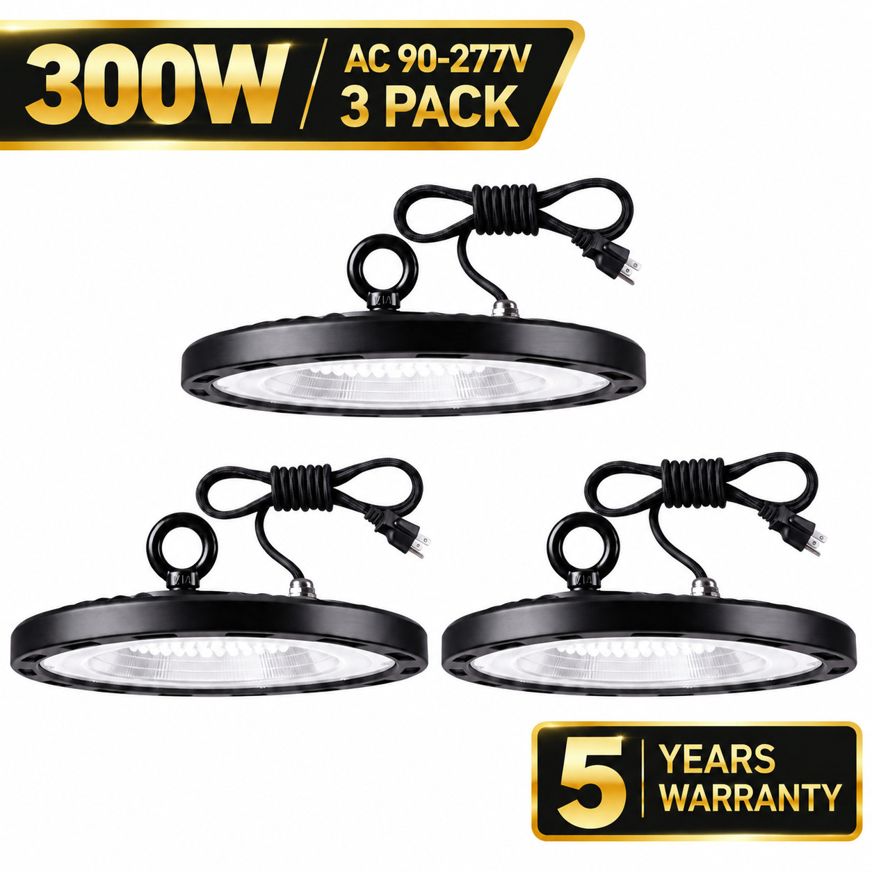 3 Pack 300W UFO LED High Bay Light Commercial Industrial Warehouse Shop Garage