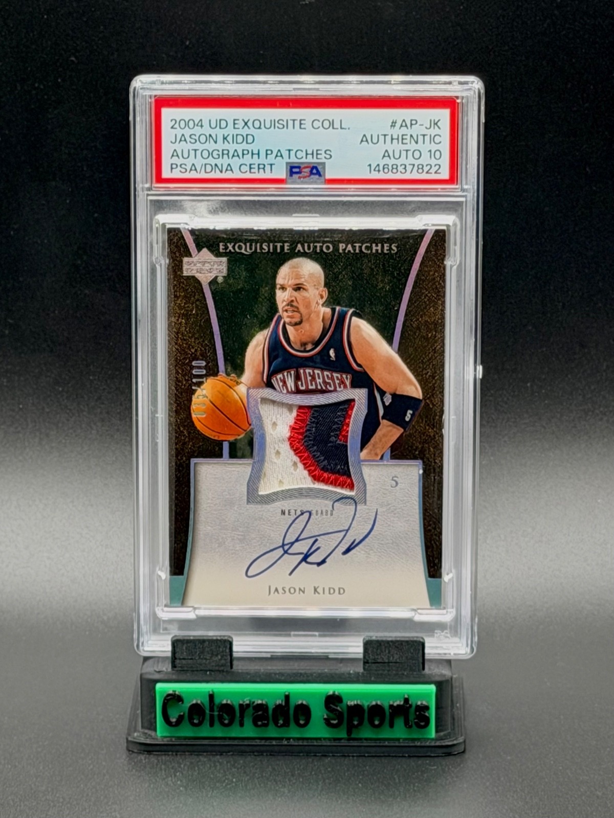 JASON KIDD 2004-05 UD Exquisite Game-Worn Patch Autograph 035/100 PSA A Auto 10 JASON KIDD 2004-05 UD Exquisite Game-Worn Patch Autograph 035/100 PSA A Auto 10