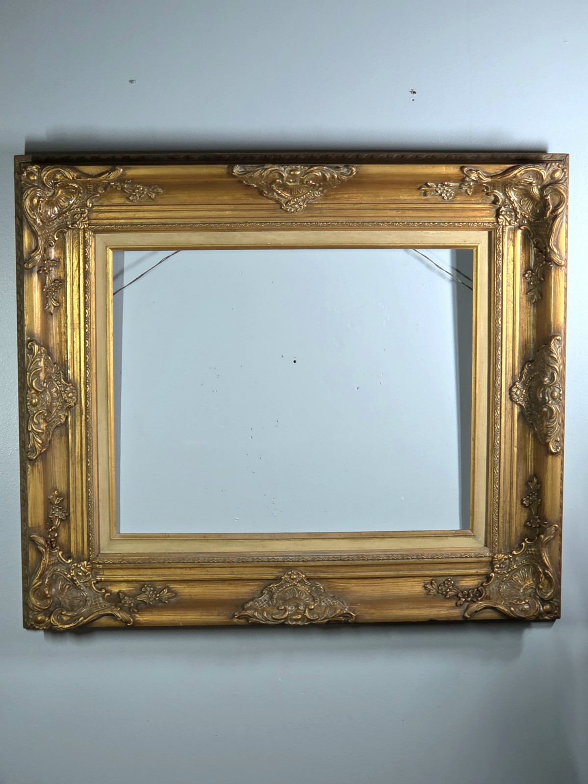 Large ​Ornate Gold Gilt Picture Frame Baroque Rococo Gesso  Linen Liner 