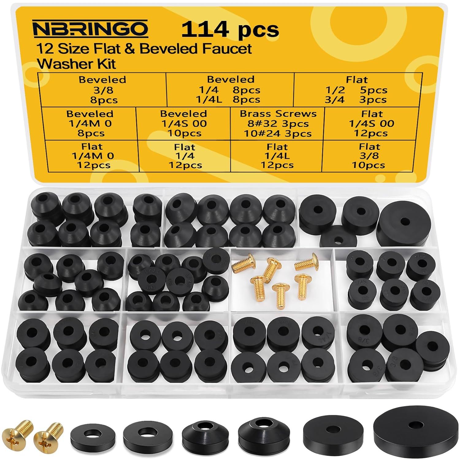 114-Piece 12 Sizes Faucet Washers Assorted Kit - Outdoor Spigot Repair Kit for H