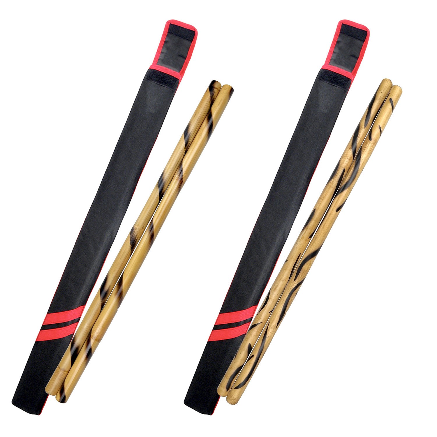 Set of 2 pairs Escrima Sticks Kali Arnis Multi Node Rattan Burnt with Skin