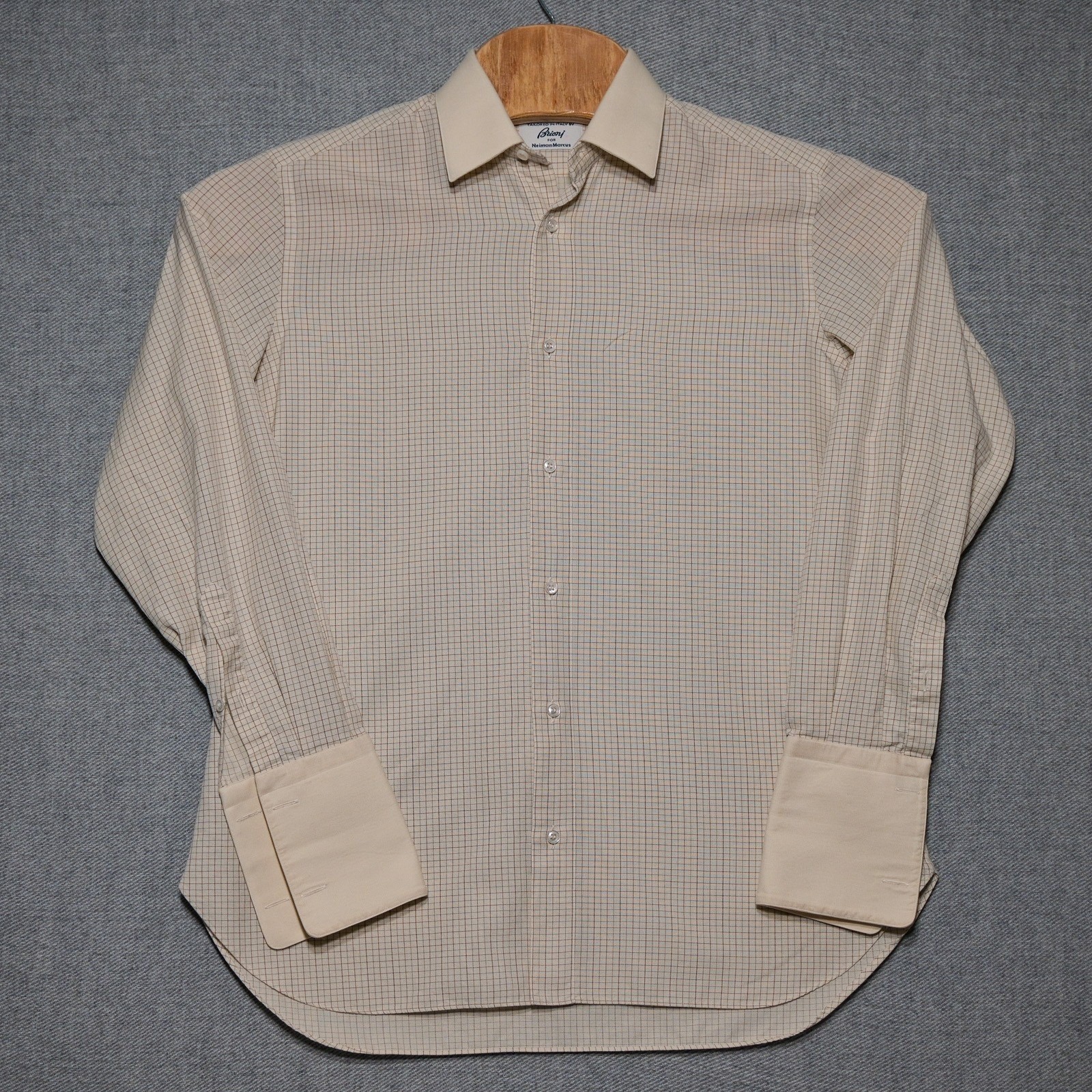 Brioni Dress Shirt Mens 15R Italy Vintage French Cuff Micro Check Old Money