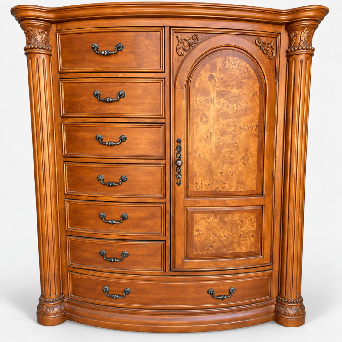 Michael Amini Traditional Ornate Armoire Dresser Carved Wood Burl Veneer Michael Amini Traditional Ornate Armoire Dresser Carved Wood Burl Veneer