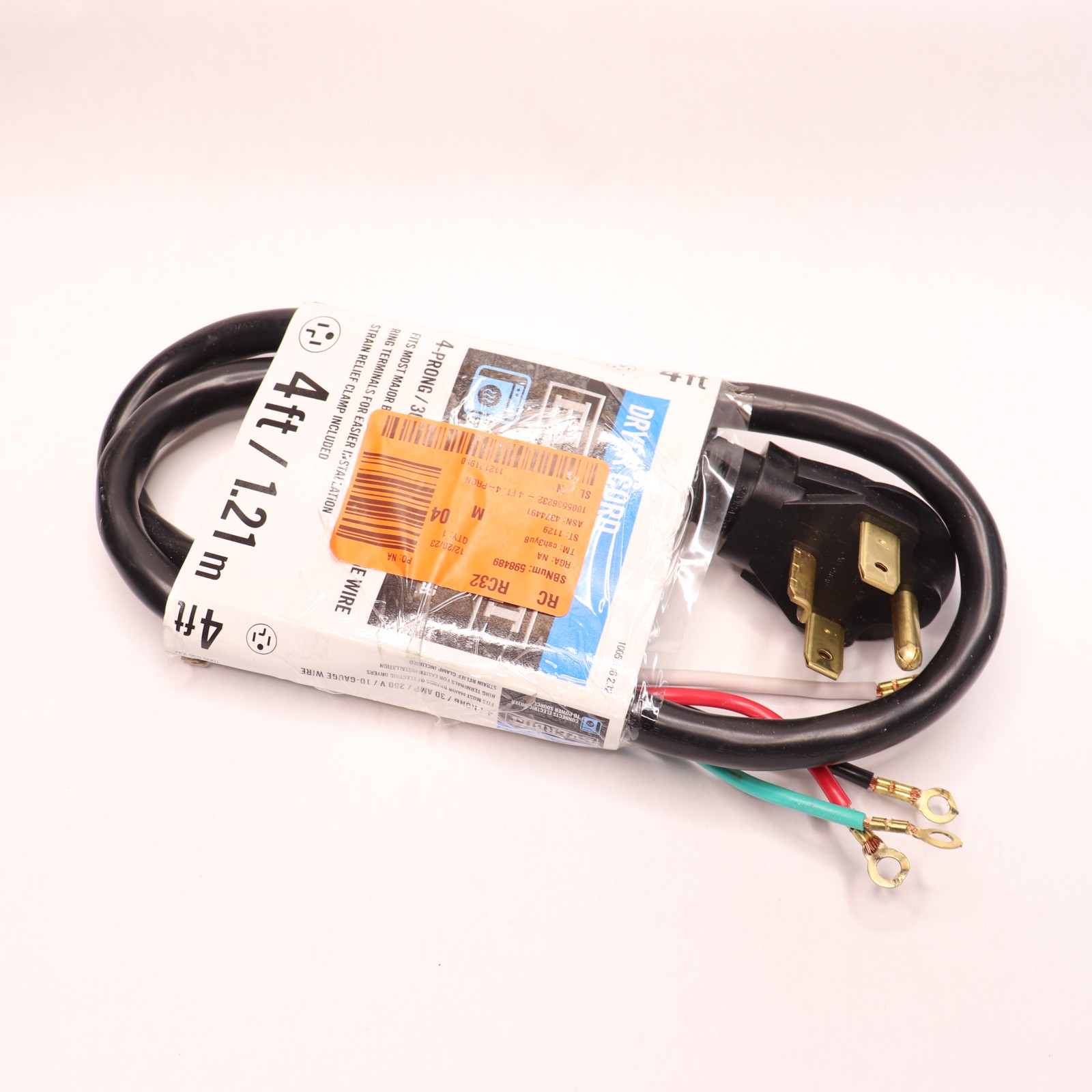Everbilt Dryer Cord Black 4-Prong 30A 4Ft 98280 