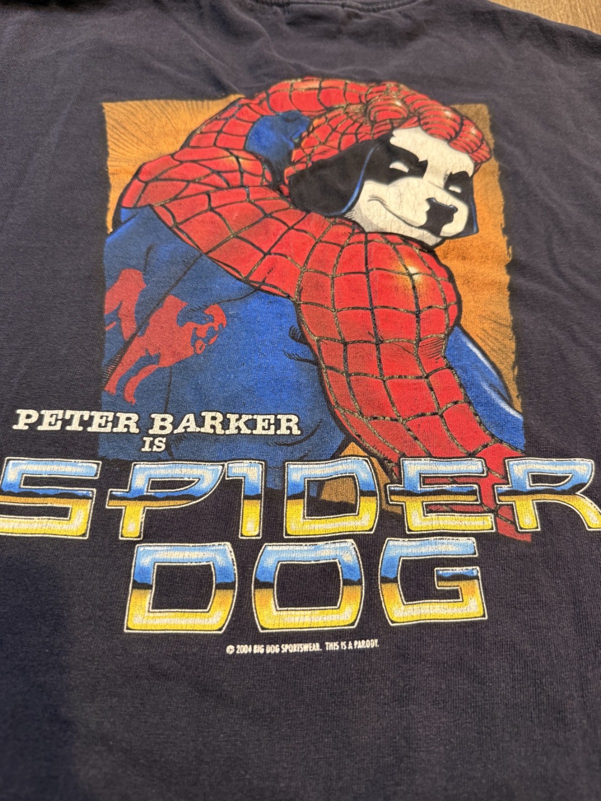 Vintage Big Dogs RARE Shirt Navy Blue Spider Dog Spider Man Parody Tee XL
