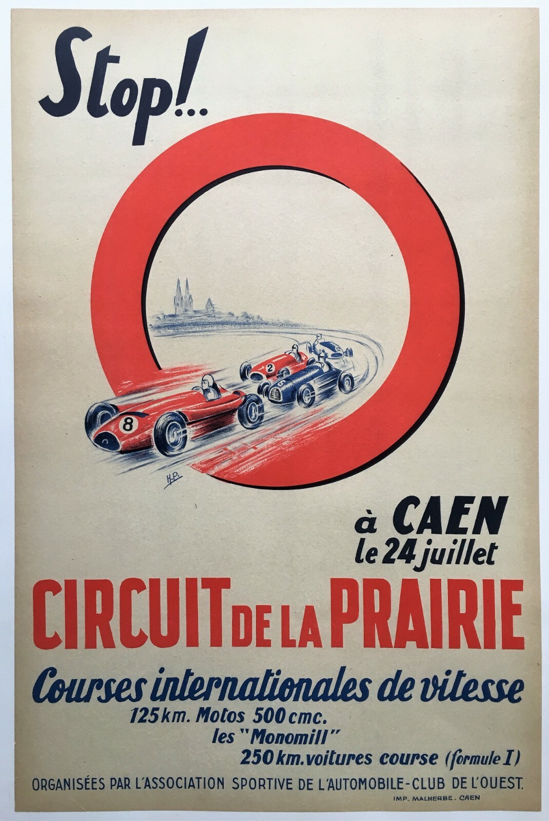Original 1954 Grand Prix, Caen France Poster Original 1954 Grand Prix, Caen France Poster