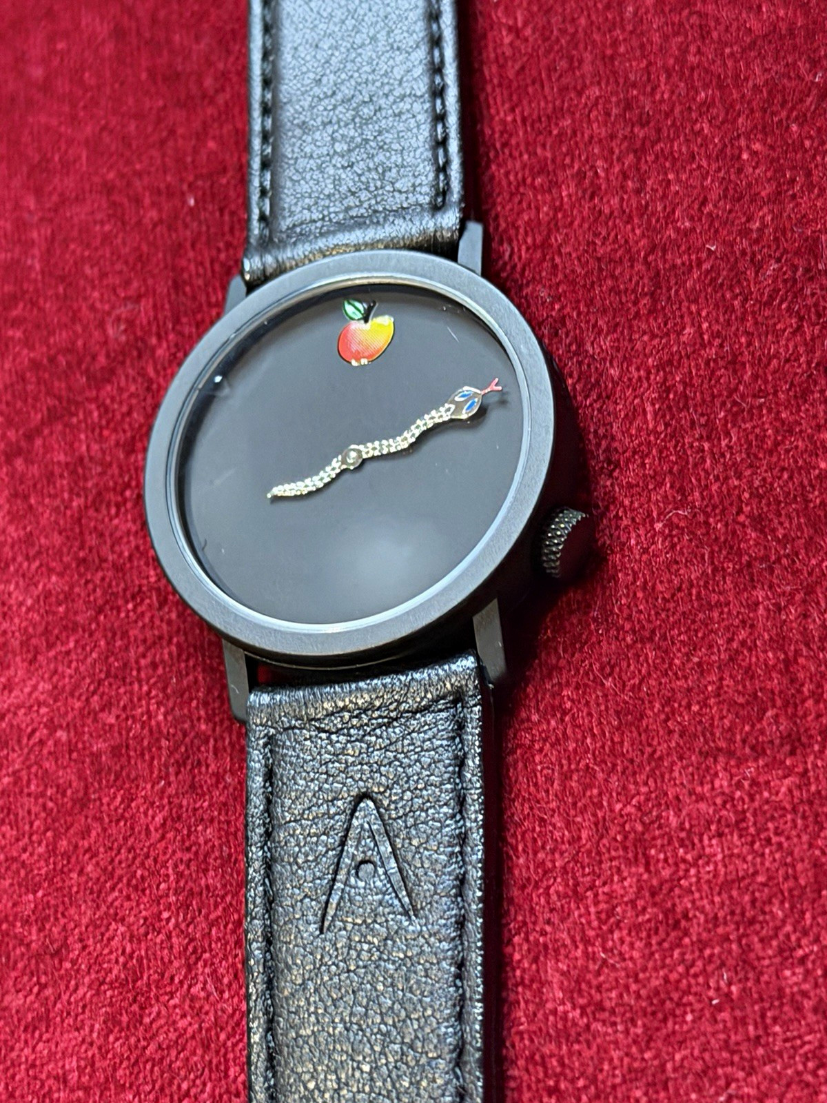 Vintage AKTEO J-C Mareschal Apple Snake Quartz Watch France Black Leather