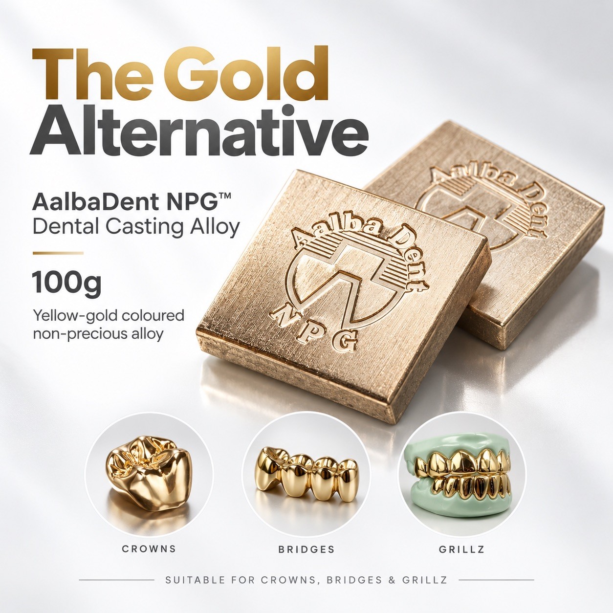 AalbaDent NPG Dental Casting Alloy 100g – Dental Yellow-Gold Crown & Bridge