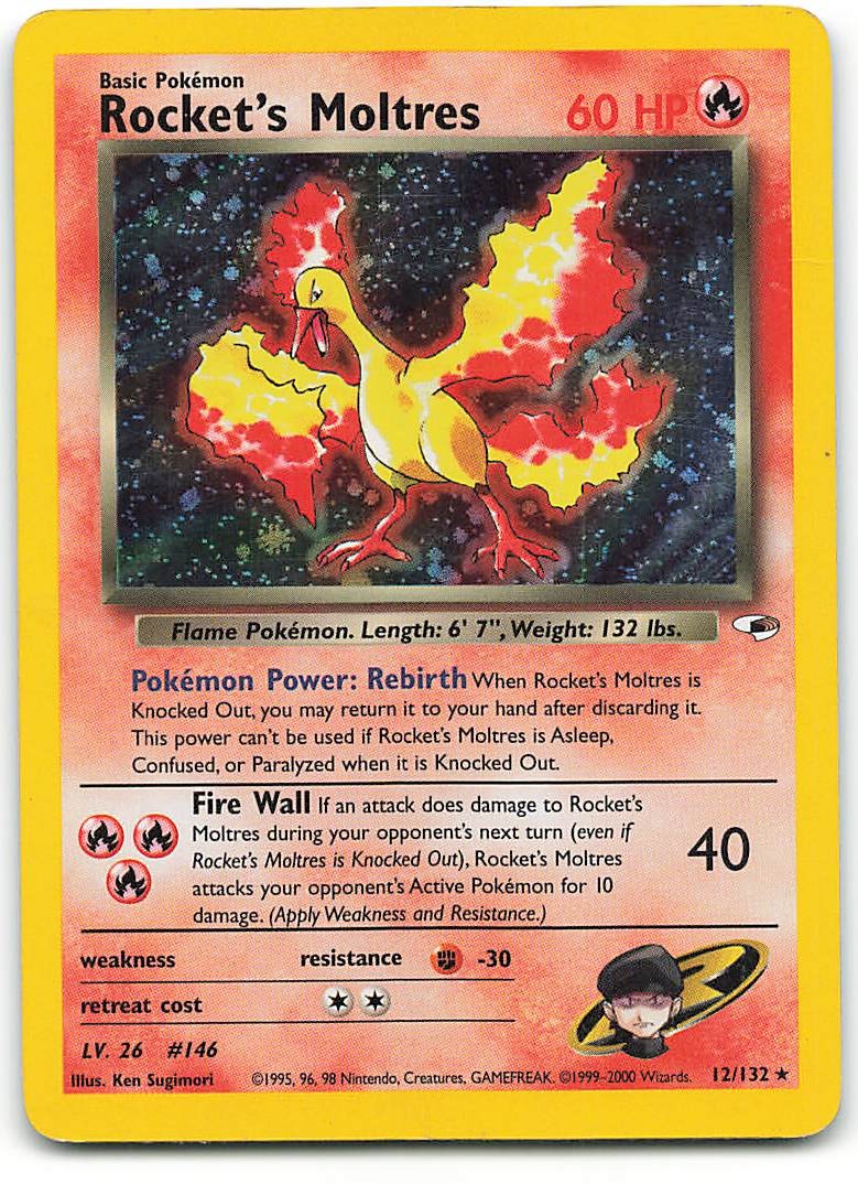 Rocket\'s Moltres 12/132 Rare Gym Heroes Pokemon Unlimited Holo Rocket\'s Moltres 12/132 Rare Gym Heroes Pokemon Unlimited Holo