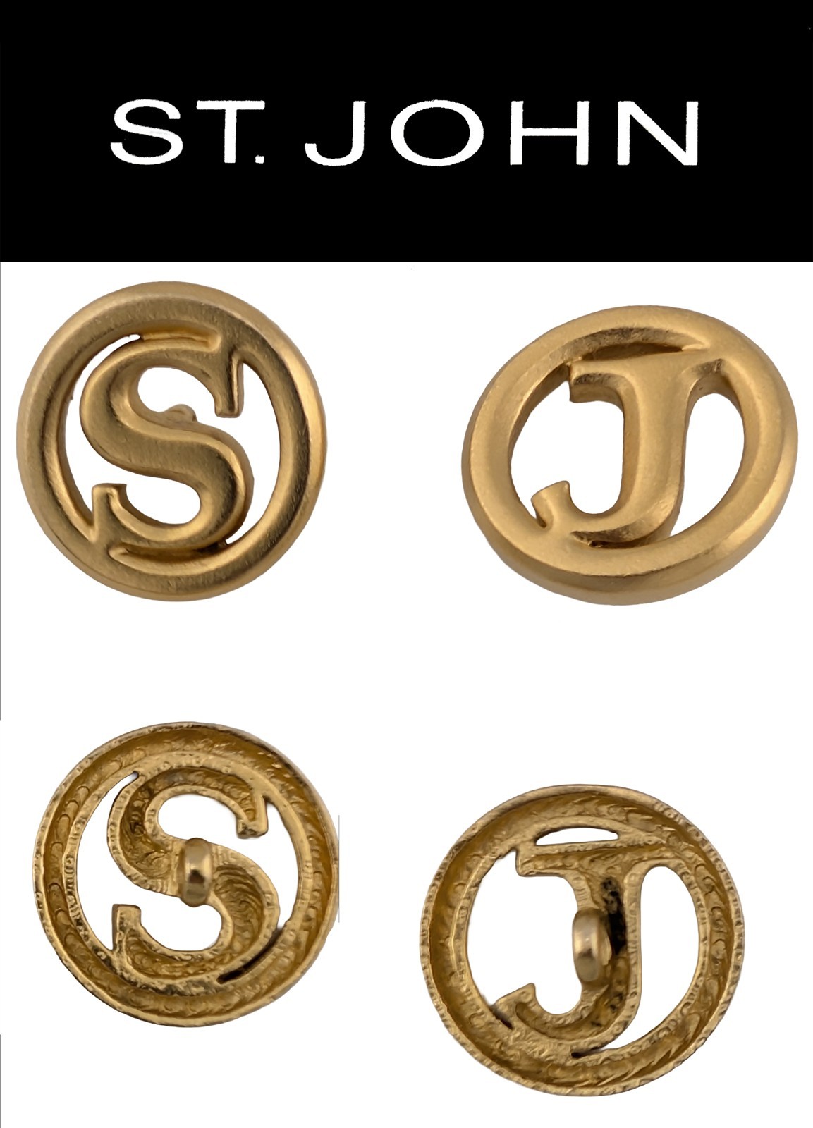 St John Knits Vintage (0.78) Inch Soft Gold Tone SJ Monogram Replacement Buttons St John Knits Vintage (0.78) Inch Soft Gold Tone SJ Monogram Replacement Buttons