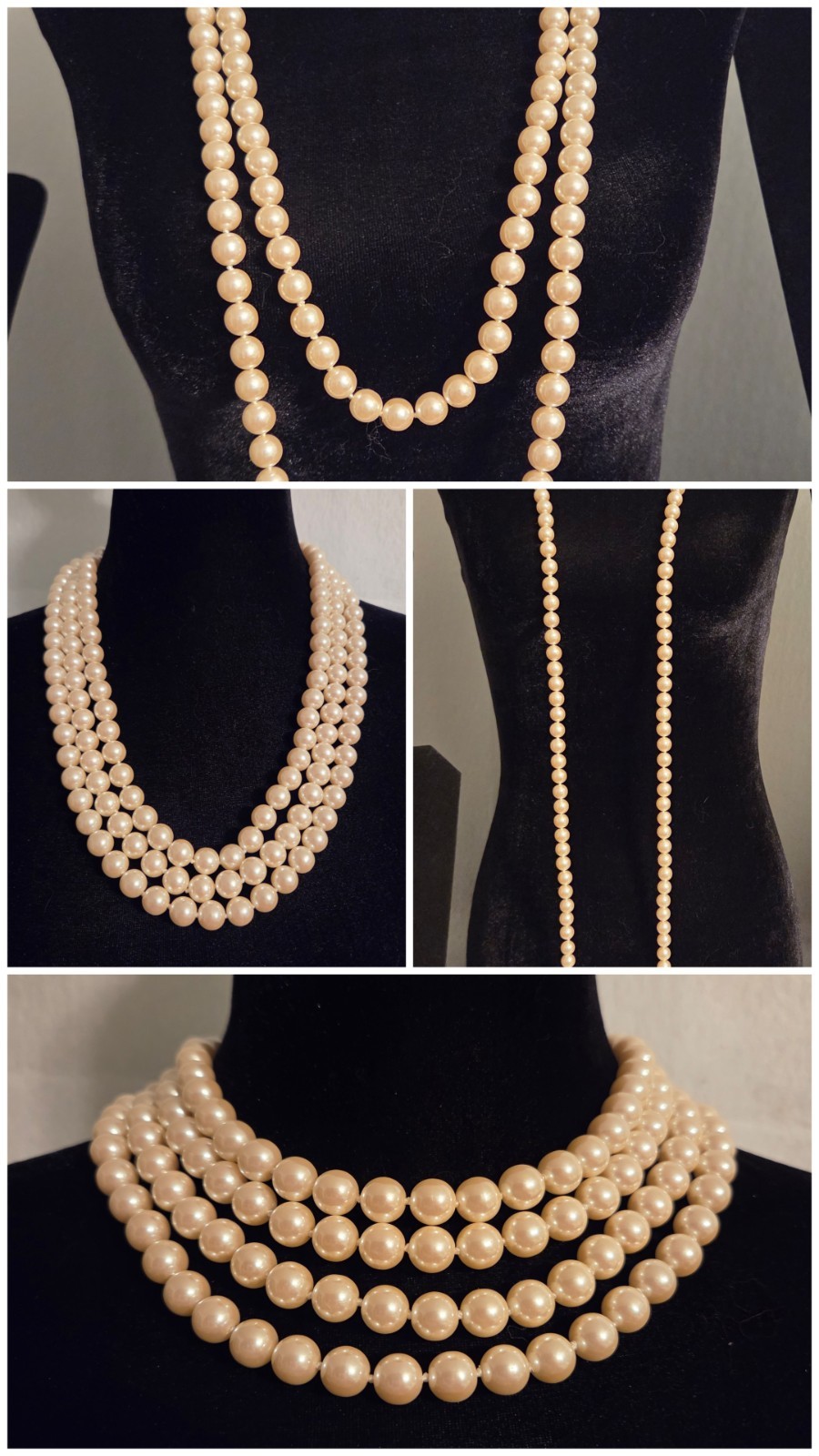 Vintage Luxury Creamy Ivory Knotted Faux Pearl Necklace 72\