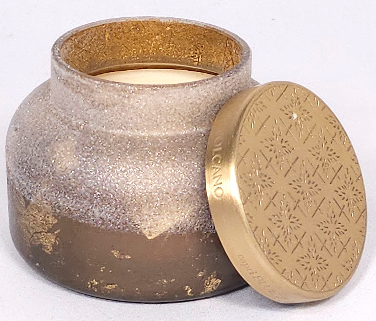 NEW Anthropologie Volcano Capiz Candle White Glass Glitter Jar Capri Blue 19 oz