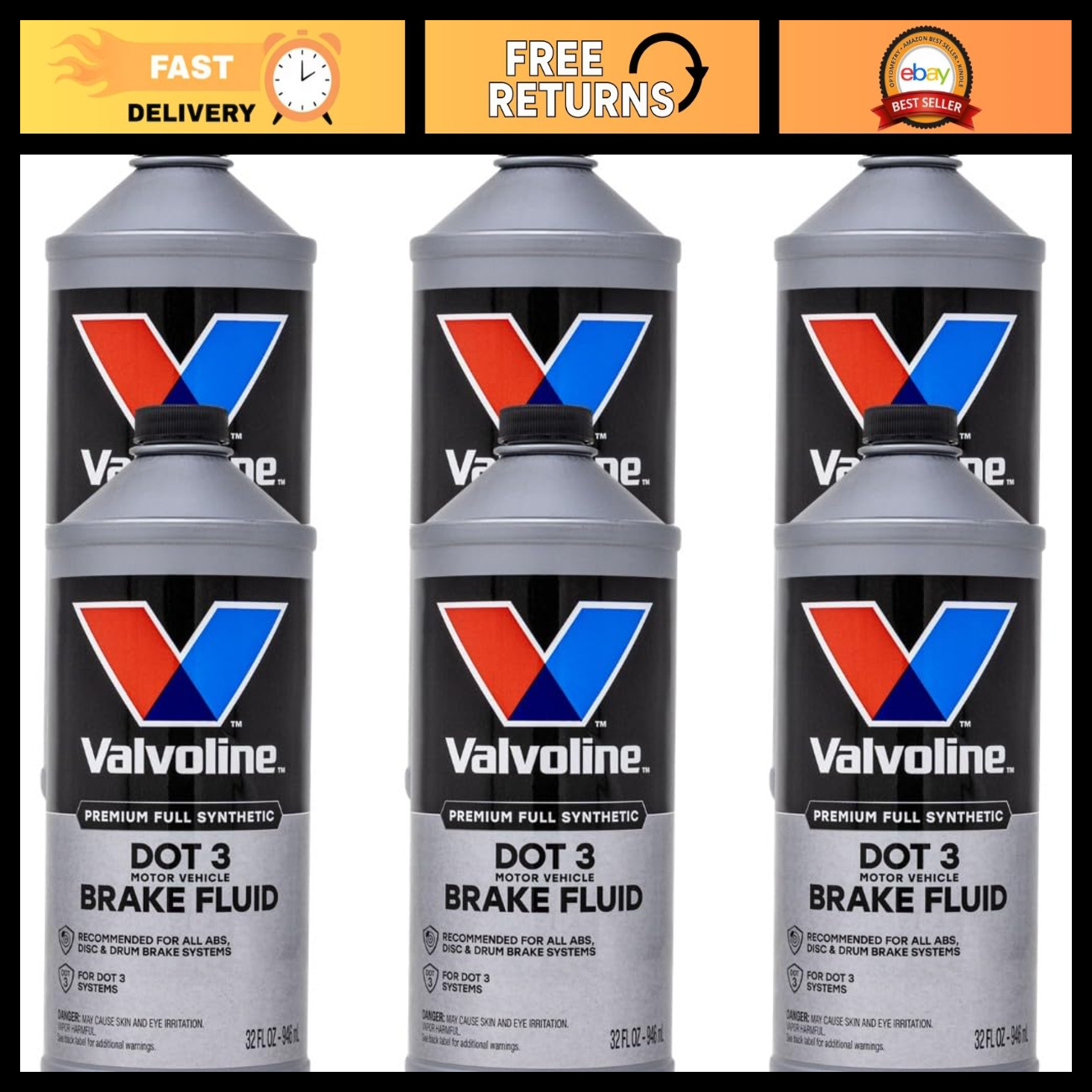 Synthetic DOT 3 Brake Fluid, 32 oz - 6-Pack, High Performance, Anti-Fade Formula Synthetic DOT 3 Brake Fluid, 32 oz - 6-Pack, High Performance, Anti-Fade Formula