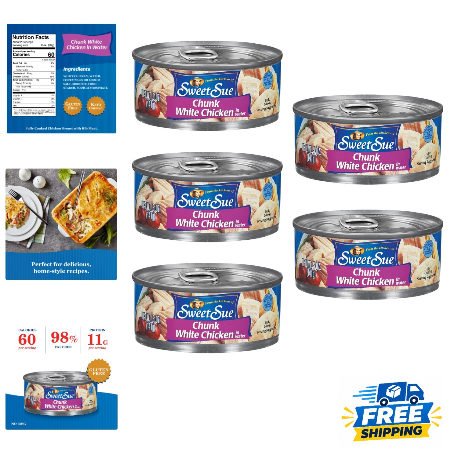 Delicious 5 oz Canned Chicken Breast with Rib Meat - Perfect for Healthy Meals