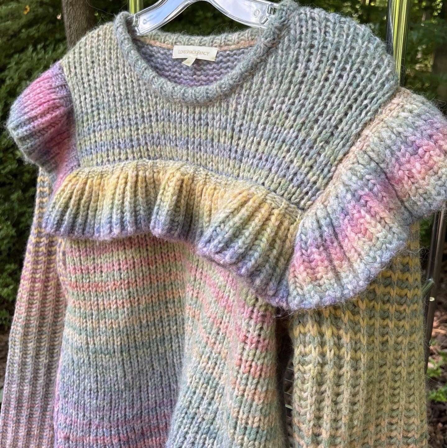 M Love Shack Fancy Alpaca Ruffle Pastels Yumi Merino Wool Space Dye Sweater EXC M Love Shack Fancy Alpaca Ruffle Pastels Yumi Merino Wool Space Dye Sweater EXC