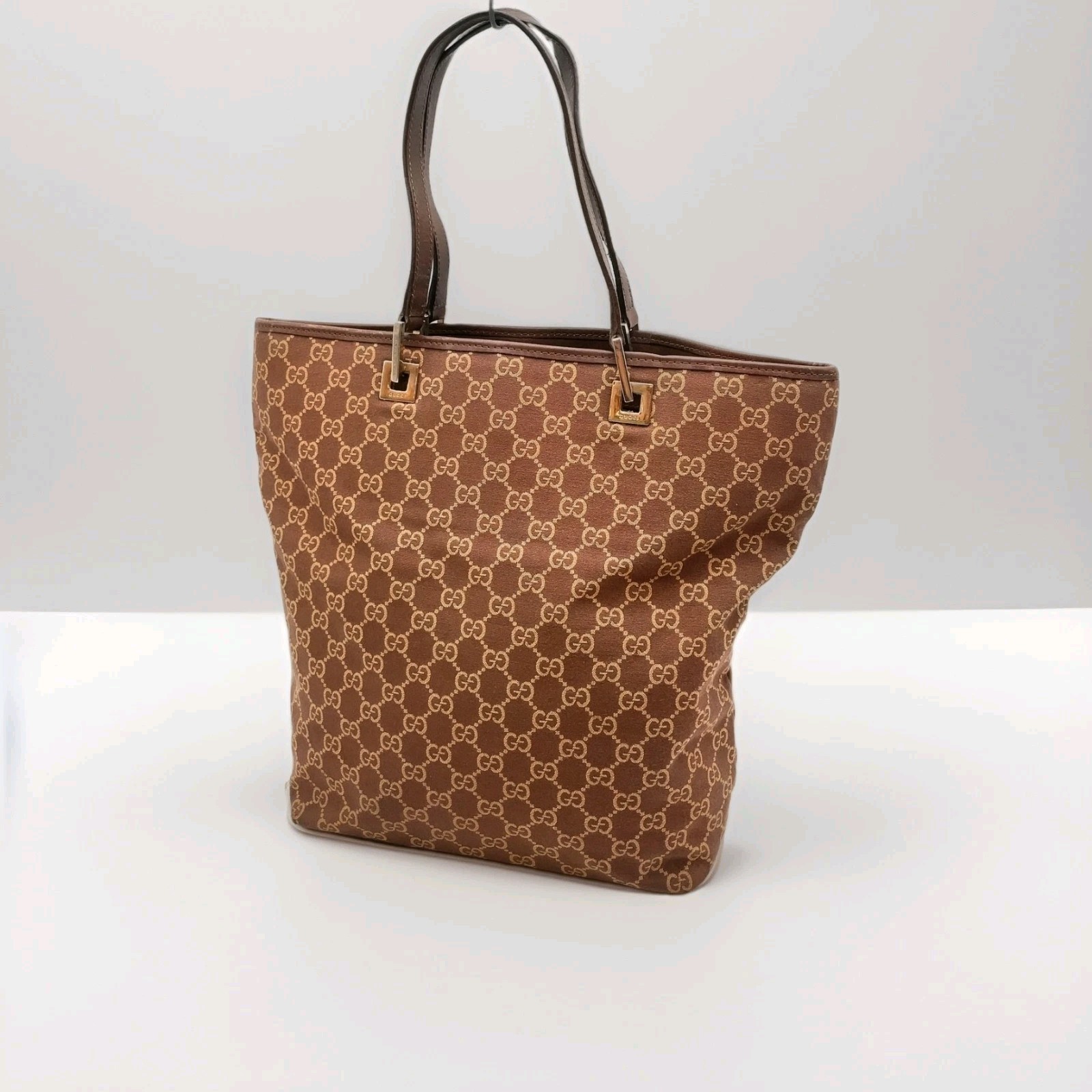 Auth Gucci GG Canvas Leather Brown 002.1098 Tote Bag W/Dustbag