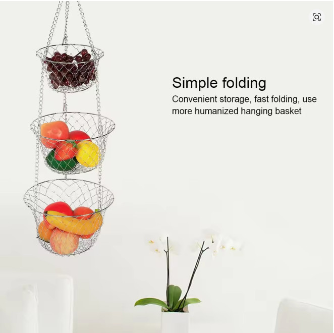 3 Tier Hanging Fruit Basket Kitchen Vegetable Storage Organizer Iron Wire Holder