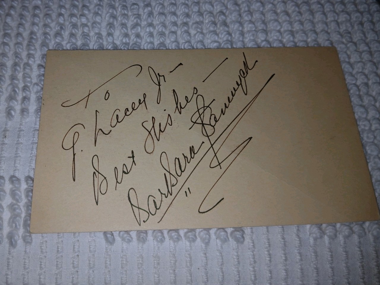 Vintage Barbara Stanwyck Signed Post Card 1938  Persalized