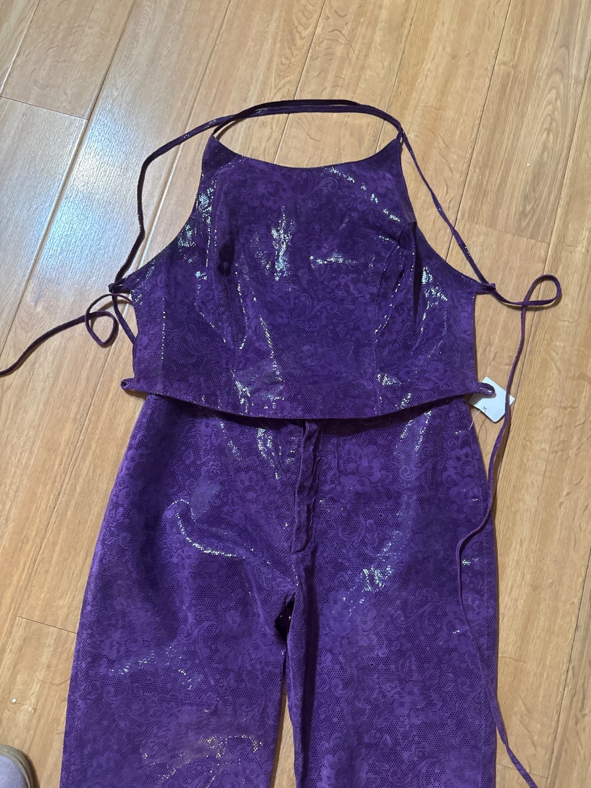 Vintage Y2K Wilsons Maxima Leather Top & Pants Purple Floral Vintage Y2K Wilsons Maxima Leather Top & Pants Purple Floral