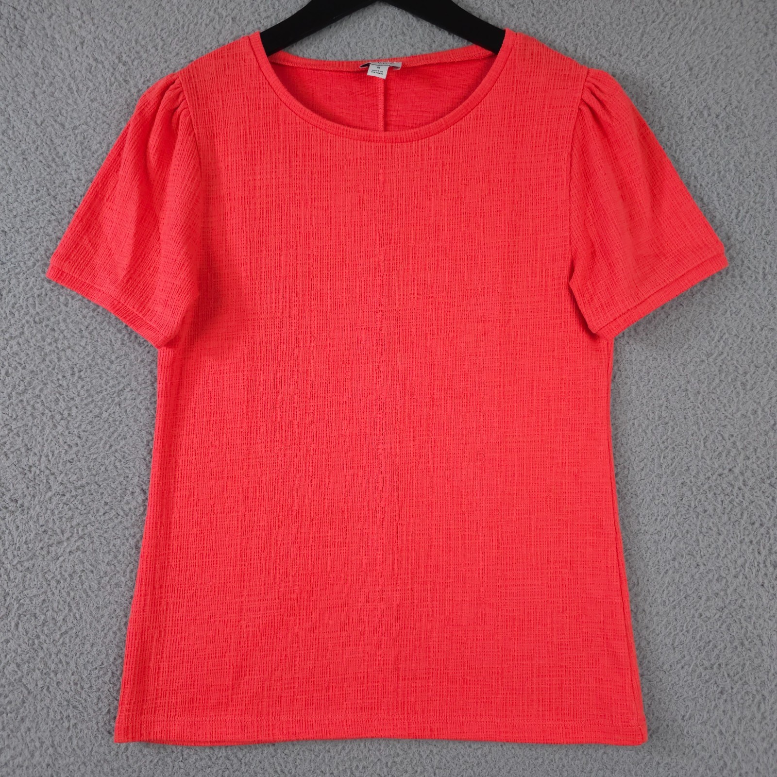 J Crew Shirt Womens Small Coral Puff Sleeve Textured Crew Neck Top Preppy