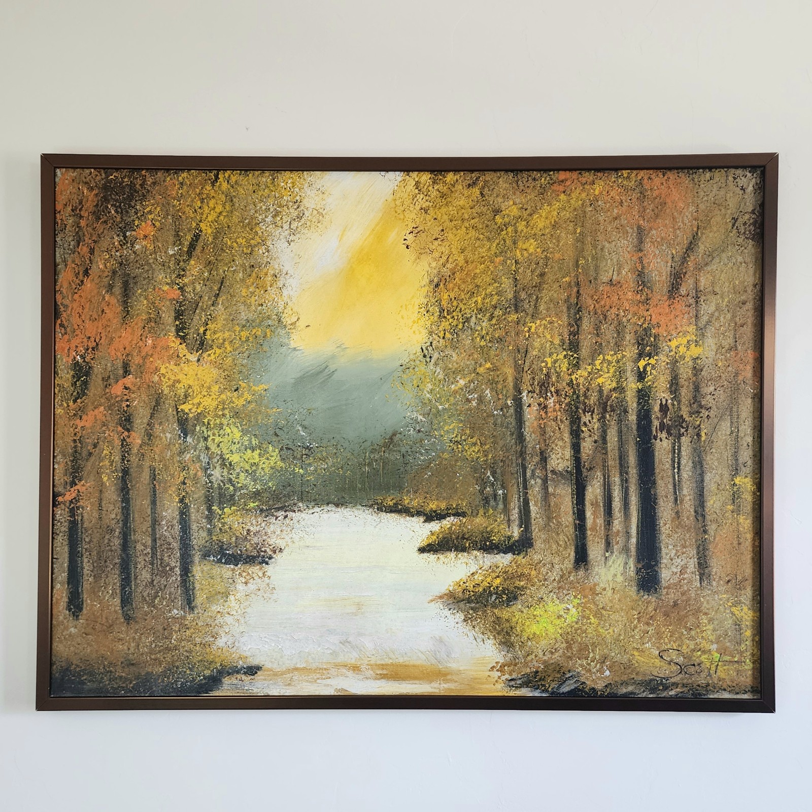 MCM Autumn Impressionist Oil Painting - Forest Custom Copper Frame 41x31