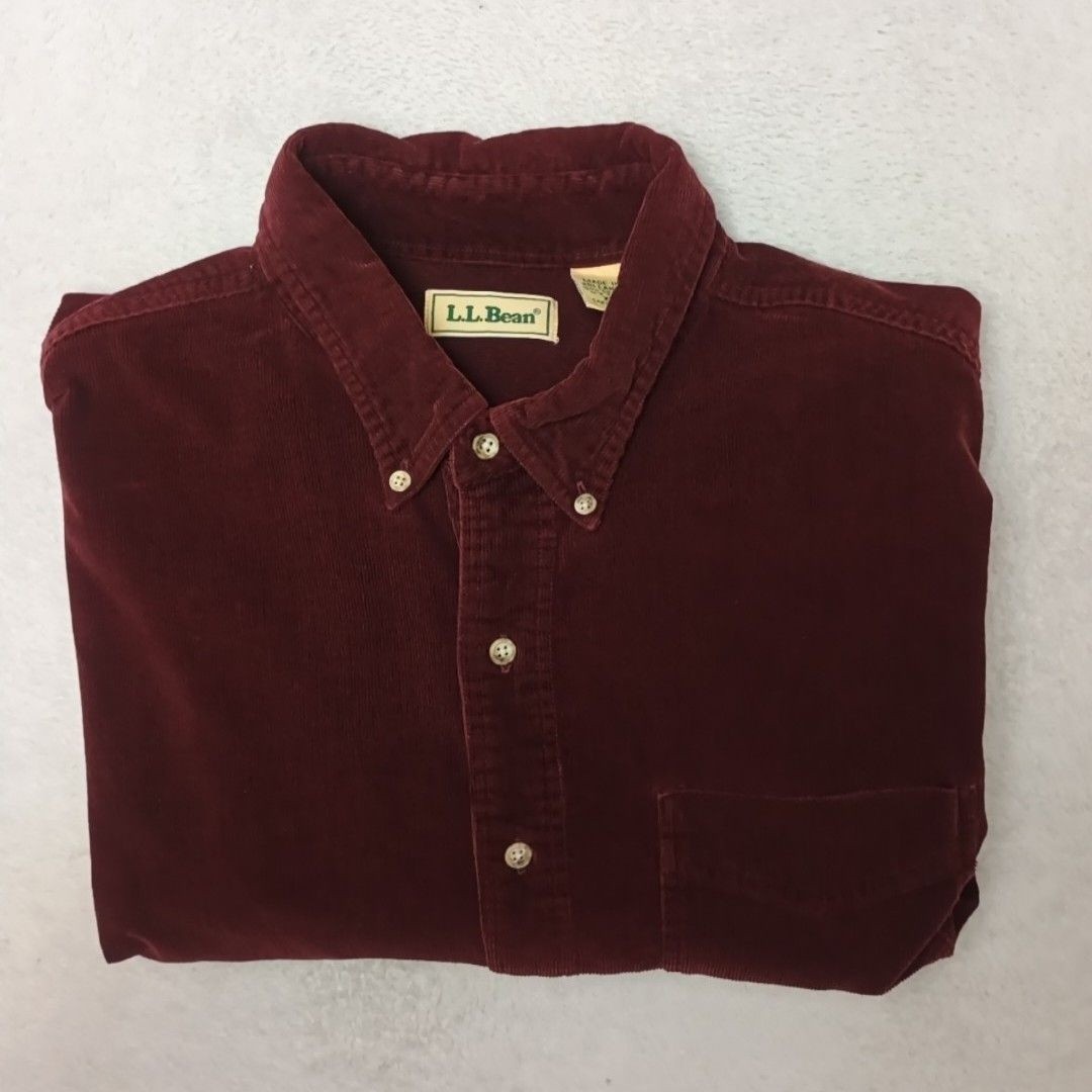 Vintage LL Bean Shirt Mens XLT Tall Red Corduroy Button Down Long Sleeve Pocket