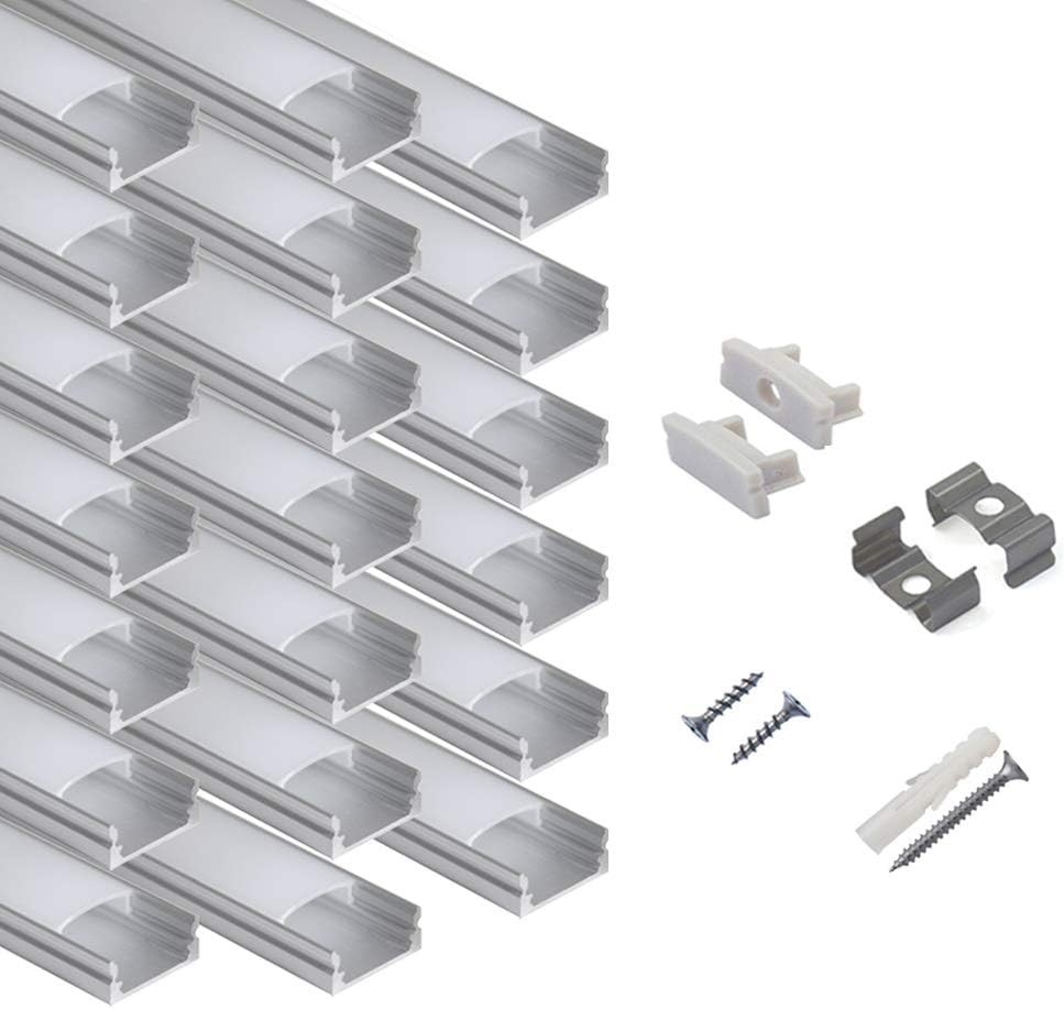 20-Pack 6.6ft/ 2Meter U Shape LED Aluminum Channel System with Milky Cover, End 20-Pack 6.6ft/ 2Meter U Shape LED Aluminum Channel System with Milky Cover, End