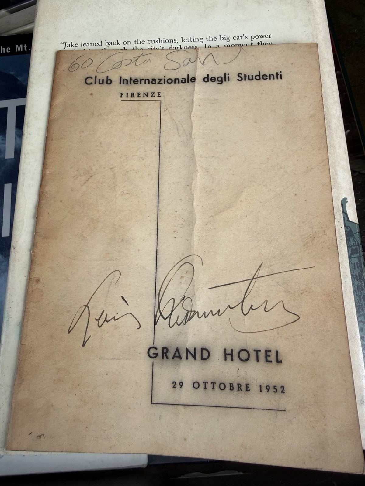 Louis Armstrong Signed 1952 Florence Italy Invitation Oct 29 Jazz Autograph