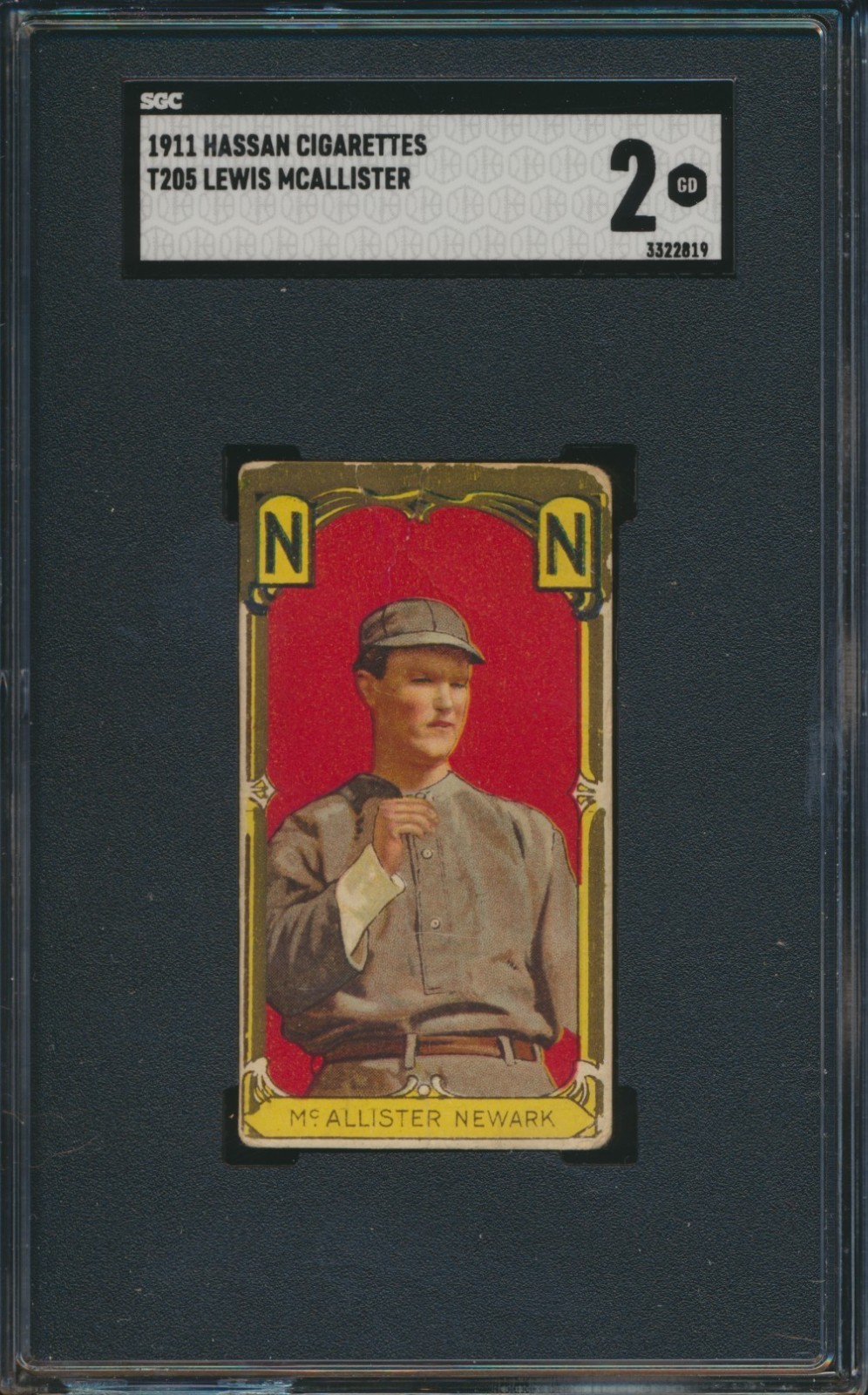 1911 T205 HASSAN GOLD BORDER LEWIS McALLISTER ML SGC 2 GOOD MINOR LEAGUE 1911 T205 HASSAN GOLD BORDER LEWIS McALLISTER ML SGC 2 GOOD MINOR LEAGUE