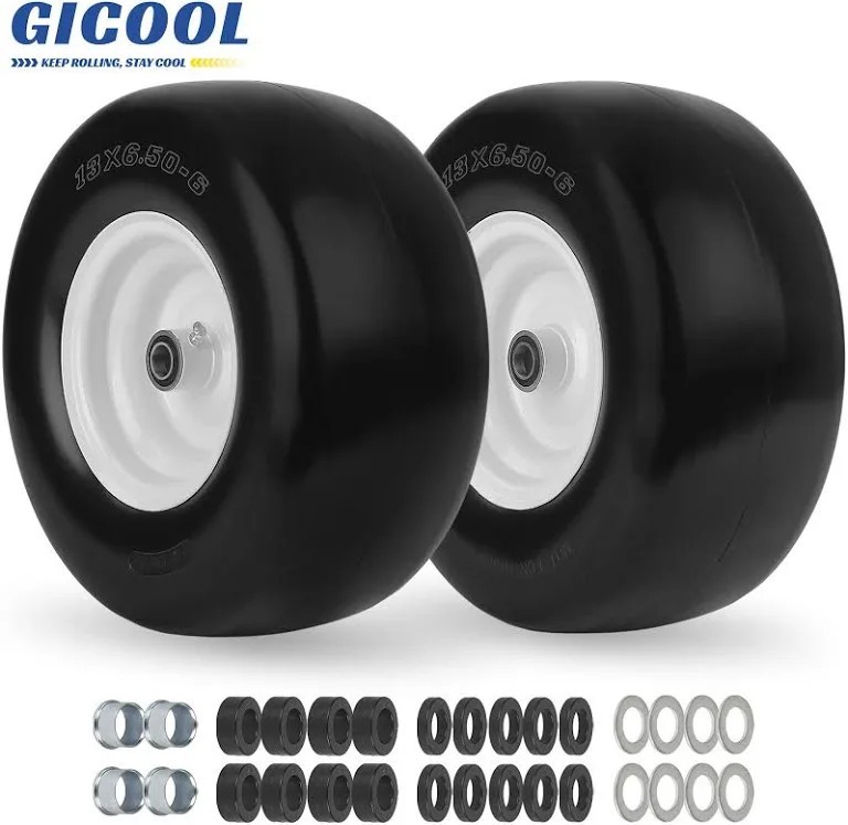 GICOOL 2-Pack 13x6.50-6 Flat Free Lawn Mower Tire Wheel Smooth Tread GICOOL 2-Pack 13x6.50-6 Flat Free Lawn Mower Tire Wheel Smooth Tread