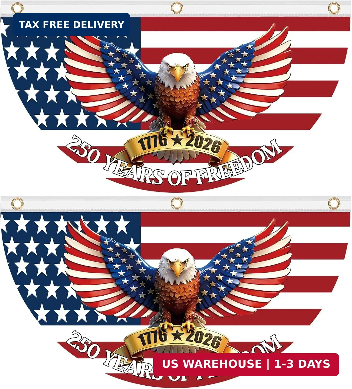 2PCS 250th Anniversary USA Bunting Flag 4x2 FT 1776-2026th Birthday American Fan 2PCS 250th Anniversary USA Bunting Flag 4x2 FT 1776-2026th Birthday American Fan