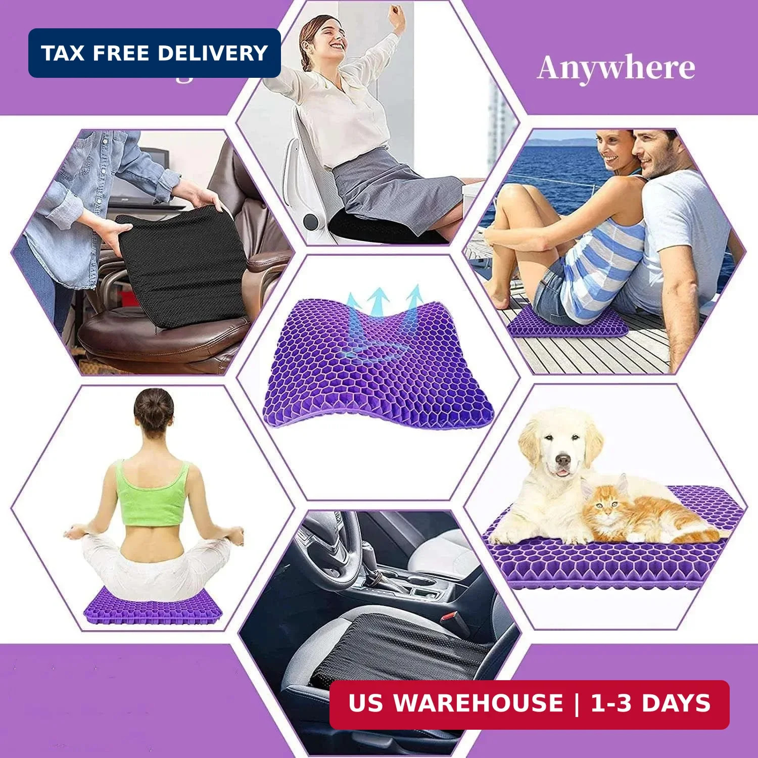 Gel Seat Cushion for Long Sitting, Double Thick Office Wheelchair Cushions