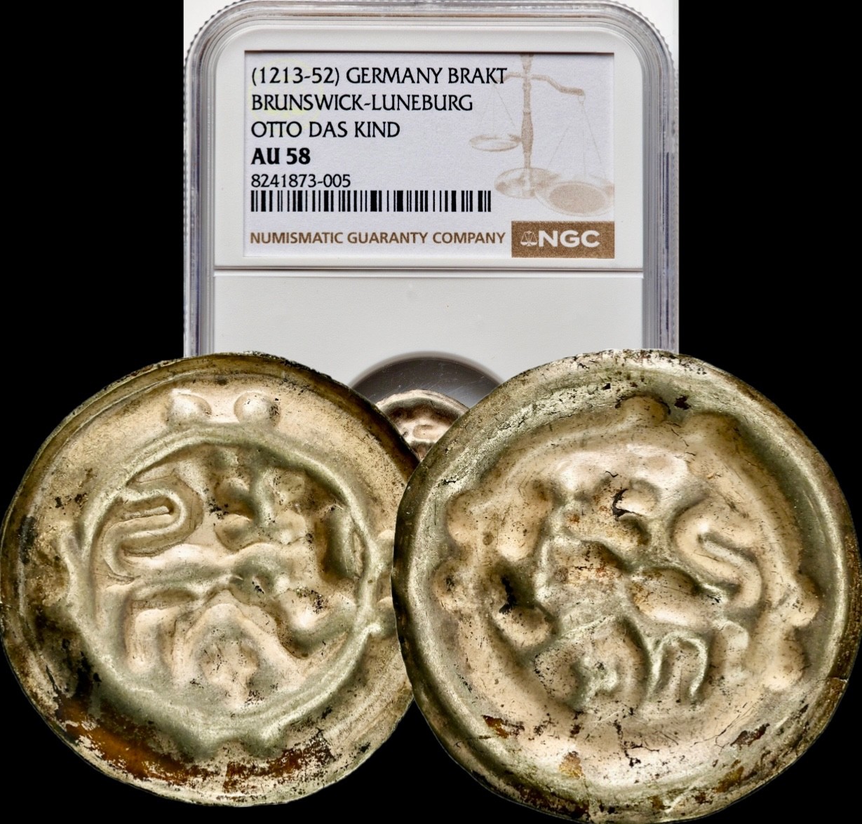 1213-1252 Germany German BRUNSWICK-LUNEBURG Medieval Silver Brakt NGC AU58