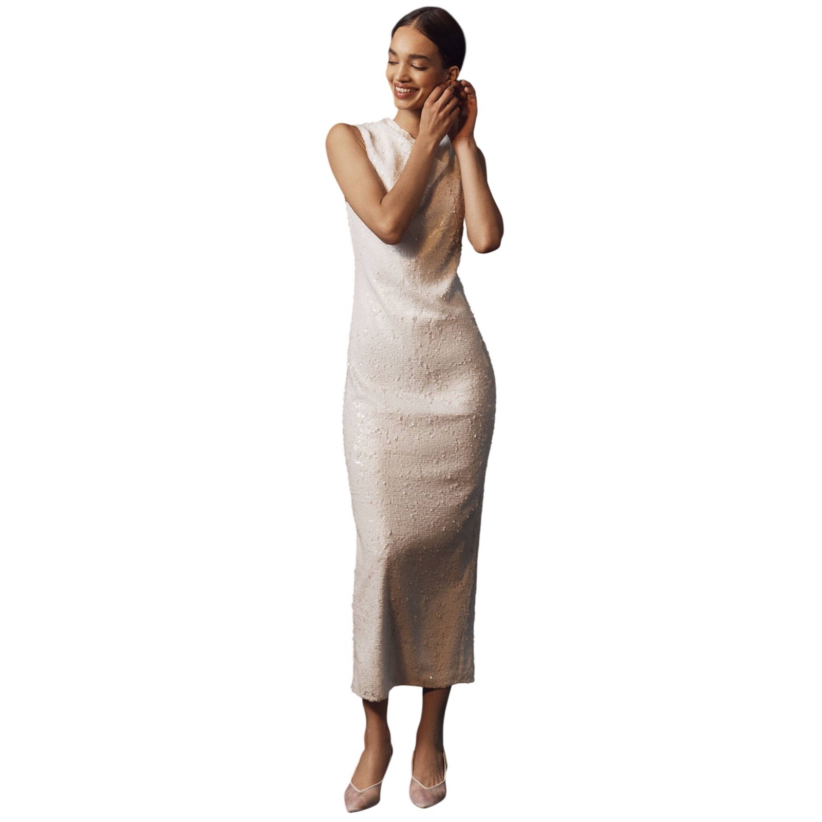 Shona Joy Illusion Sequin Sleeveless Cowl Neck Midi Dress Ivory 4 Anthropologie Shona Joy Illusion Sequin Sleeveless Cowl Neck Midi Dress Ivory 4 Anthropologie