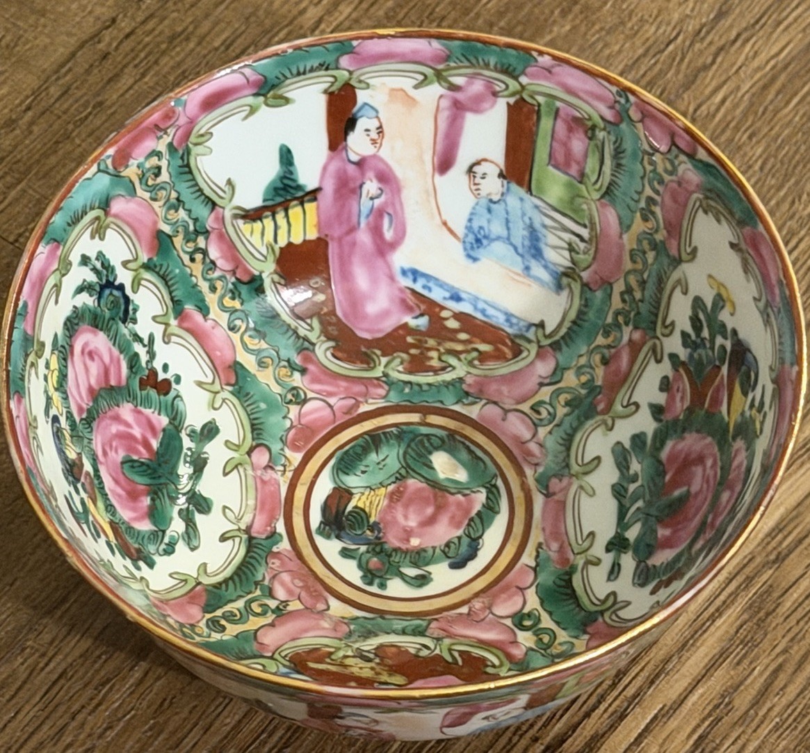 Antique Chinese Export Rose Medallion Porcelain Bowl Republic Period Red Mark