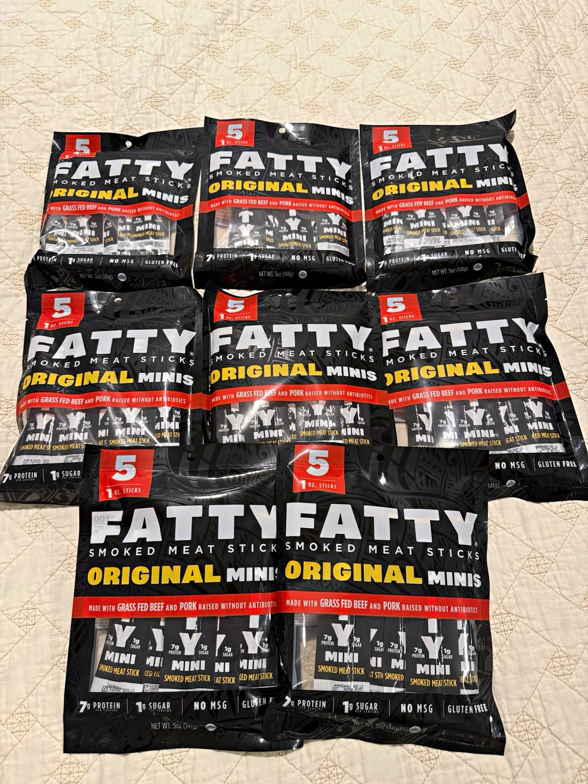 Fatty Original Minis Smoked Beef Meat Sticks 5-Pack x8 bags Gluten Free No MSG Fatty Original Minis Smoked Beef Meat Sticks 5-Pack x8 bags Gluten Free No MSG