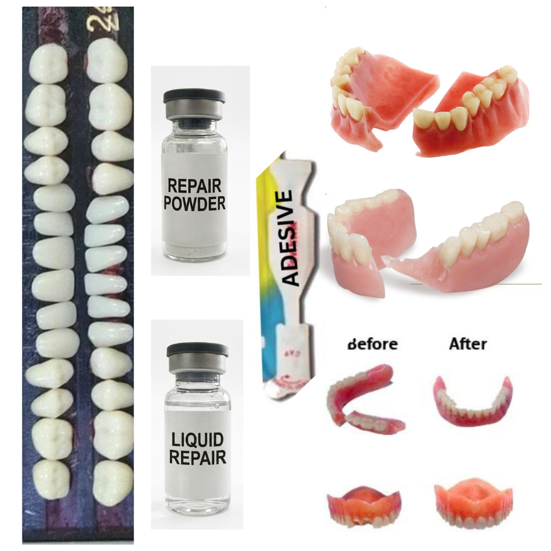COMPLETE DENTURE UPPER & LOWER DYS REPAIR KIT W/ 28 TEETH - NO INSTRUCTIONS